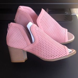 Pink heeled open-toe booties